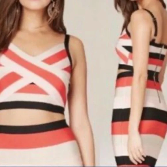 Bebe Bodycon Striped Two Piece Set Size M - Picture 13 of 13